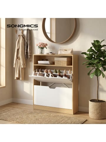 VASAGLE Schuhschrank Custos in Eichenfarben-Weiß - (B)80 x (H)102 x (T)24 cm