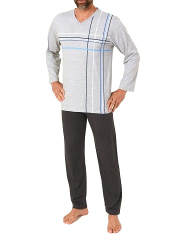 NORMANN Schlafanzug langarm Frontprint - 88813 in grau