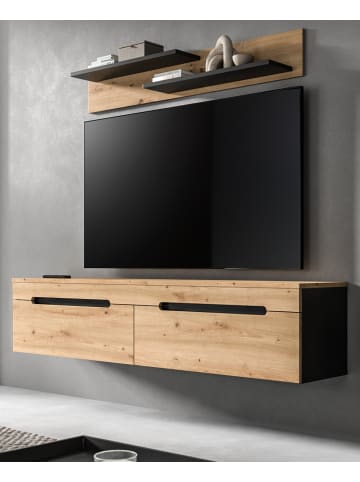 Inn.Furn Wohnkombination Eiche Artisan, grau, 2er Set Lowboard 170 cm und Wandboard