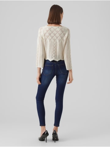 Vero Moda Legerer Feinstrick Pullover Weiches Strick Muster Oberteil in Creme