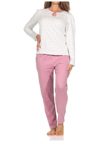 NORMANN Langarm Schlafanzug Pyjama Tupfen Punkte Optik in altrose