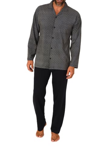 NORMANN Langarm Schlafanzug Pyjama zum durchknöpfen in dunkelgrau