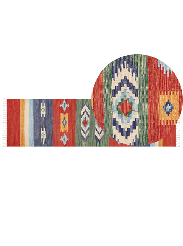 Beliani Kelim KAMARIS in Bunt/Rot/Blau - (W) 80 x (L) 300 cm