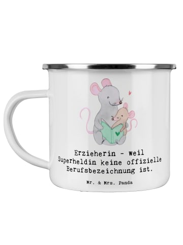 Mr. & Mrs. Panda Camping Emaille Tasse Erzieherin Superheldin mi... in Weiß