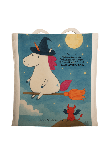 Mr. & Mrs. Panda Tote Bag Einhorn Hexe Design mit Spruch in Weiß