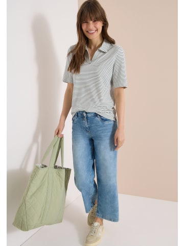 Cecil Gestreiftes Kurzarm Poloshirt in Universal Blue