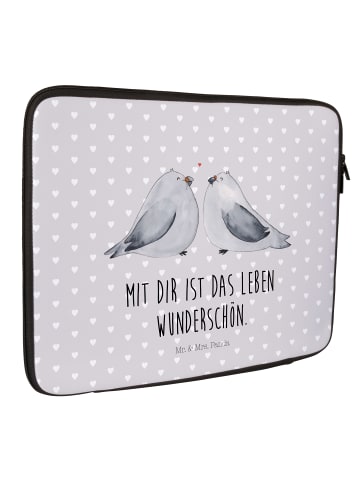 Mr. & Mrs. Panda Laptophülle Turteltauben Liebe mit Spruch in Grau Pastell