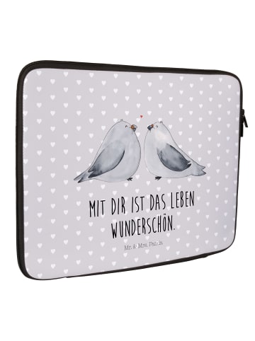 Mr. & Mrs. Panda Notebook Tasche Turteltauben Liebe mit Spruch in Grau Pastell
