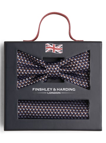 Finshley & Harding London Fliege und Einstecktuch in indigo mocca