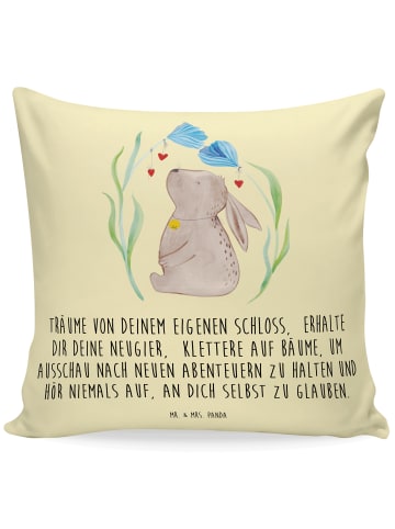 Mr. & Mrs. Panda Kissen Hase Blume mit Spruch in Gelb Pastell