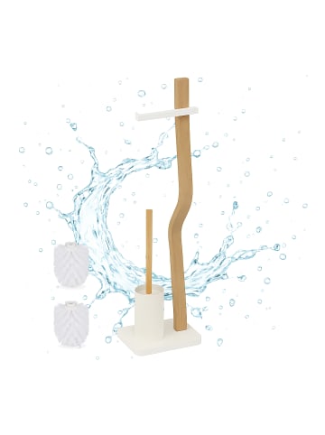 relaxdays WC Garnitur in Weiß/ Natur - (B)23 x (H)78,5 x (T)18 cm