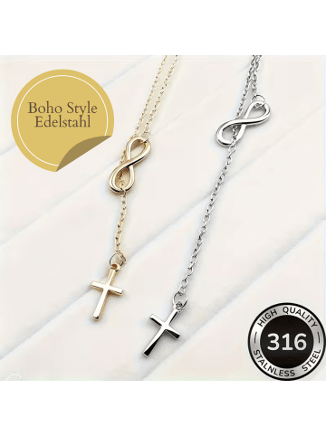 XCOAST Damen Halskette Infinity-Kreuz, Edelstahl, Silber