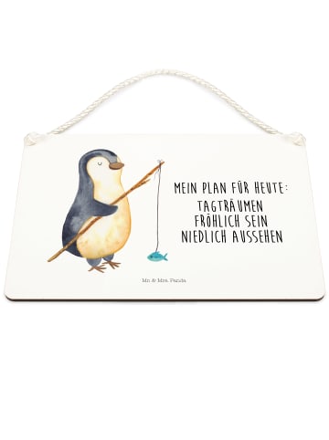 Mr. & Mrs. Panda Wandhänger Pinguin Angler mit Spruch in Weiß