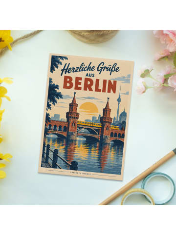 Mr. & Mrs. Panda Grußkarte Oberbaumbrücke nostalgisch Design mit... in Weiß