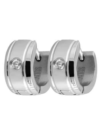 Adeliás Damen Ohrringe – Klappcreole aus Edelstahl mit Strass Steinchen in weiß