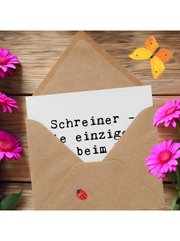 Mr. & Mrs. Panda Einladungskarte Spruch Schreiner Handwerk mit S... in Weiß