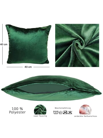 JACK 2er Set Teddy Flausch Kissenhülle Kissenbezug in Grün