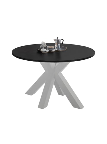 58 aufm Kessel ESSTISCH Rund ausziehbar Edda 10 130x130x78 Küchentisch Weiß/Schwarz