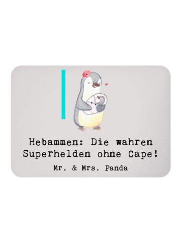 Mr. & Mrs. Panda Magnet Hebamme Superheld mit Spruch in Grau Pastell