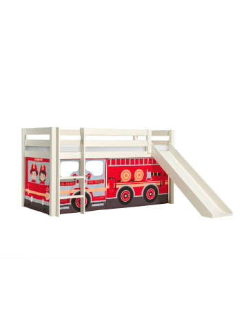 58 aufm Kessel KINDERBETT mit Rutsche Karolina Massivholz Weiß Textilset Feuerwehr