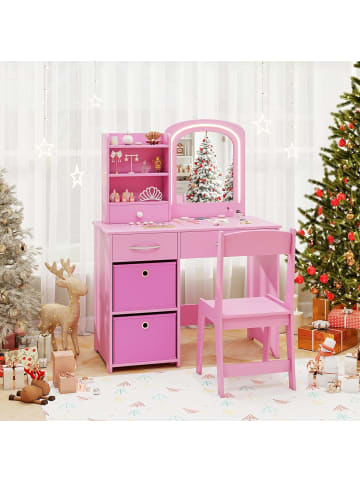COSTWAY Schminktisch Set mit Beleuchtung ab 3 Jahren in Rosa