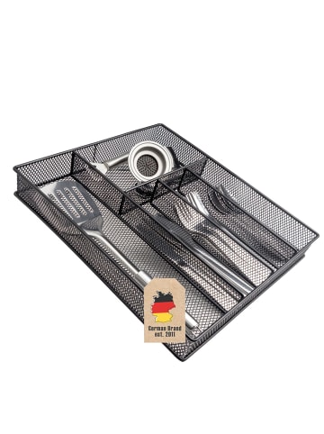 Intirilife Besteckkasten Schubladen Organizer aus Metall 38 x 30 x 5.5 cm in Schwarz