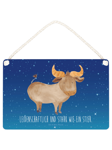 Mr. & Mrs. Panda Schild Sternzeichen Stier mit Spruch in Sternenhimmel Blau