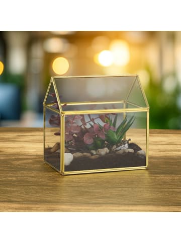 relaxdays Pflanzenterrarium "Haus" in Schwarz - (B)15 x (H)15 x (T)10 cm