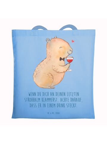 Mr. & Mrs. Panda Tragetasche Baumwolle Capybara Wein mit Spruch in Sky Blue