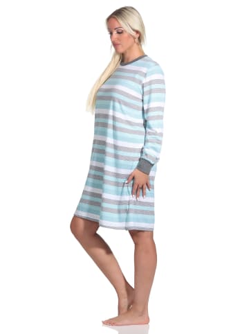NORMANN Nachthemd langarm Bündchen Blockstreifen - 76134 in türkis