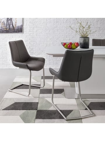 home24 home24 Freischwinger im 2er-Set aus Kunstleder im modernen Stil in Vintage Grau