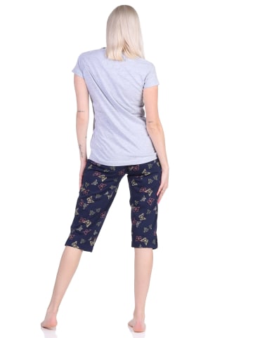 NORMANN kurzarm Capri Schlafanzug Pyjama Schmetterling - 72655 in Grau