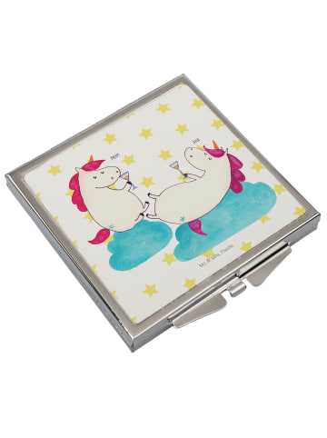 Mr. & Mrs. Panda Handtaschenspiegel quadratisch Einhorn Sekt ohn... in Weiß