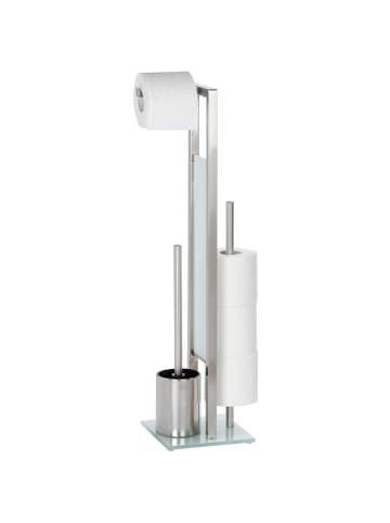 Wenko Stand WC-Garnitur Rivalta, Edelstahl in Mattsilber, (B) 23 x (H) 70 x (L) 18 cm