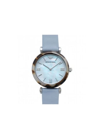 Emporio Armani Classic Uhr silber hellblau Lederarmband