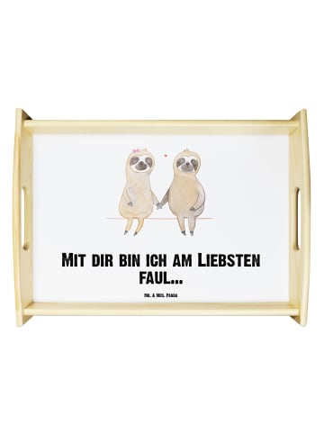 Mr. & Mrs. Panda Holztablett Faultier Pärchen mit Spruch in Weiß