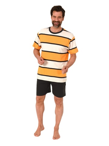 NORMANN Kurzarm Schlafanzug Pyjama Shorty Streifen in orange