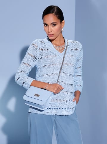 creation L Pullover in hellblau-ecru-meliert