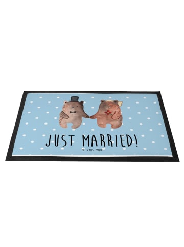 Mr. & Mrs. Panda Schmutzfangmatte waschbar Bär Heirat mit Spruch in Blau Pastell