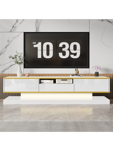 ABRIHOME Weißer LED TV-Schrank mit 3 Schubladen und offenem Fach