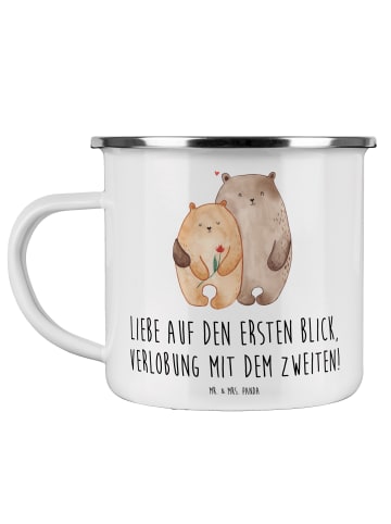 Mr. & Mrs. Panda Camping Emaille Tasse Verlobung Glaube mit Spruch in Weiß