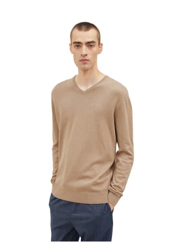 Tom Tailor Dünner Feinstrick Pullover Basic V-Ausschnitt Sweater in Braun