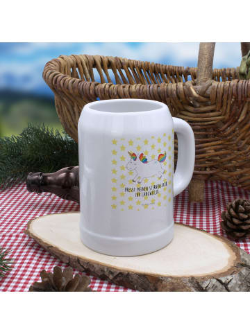 Mr. & Mrs. Panda Bierkrug Einhorn Happy mit Spruch in Weiß