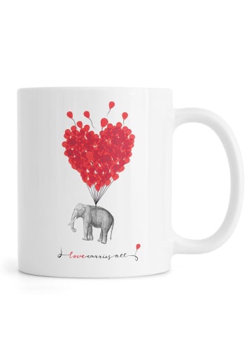 Juniqe Tasse "Love carries all - elephant" in Grau & Rot