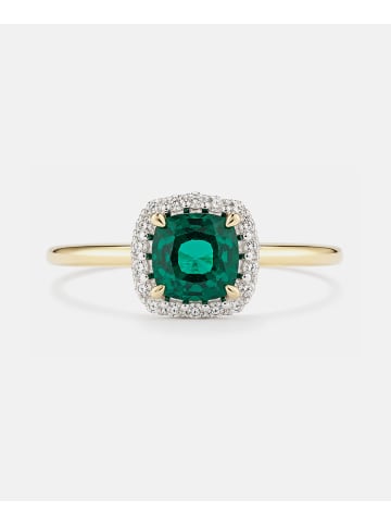 Diamant L'éternel Ring, mit synth. Smaragd, 375 Gelbgold