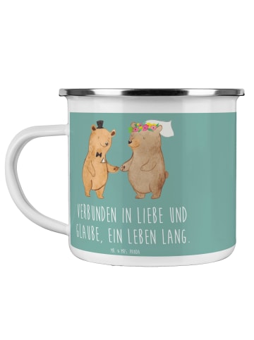 Mr. & Mrs. Panda Camping Emaille Tasse Kirchliche Trauung Liebe ... in Meeresbrise