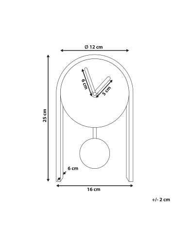 Beliani Tischuhr BLATTEN in Schwarz/Braun/Gold - (W) 16 x (H) 25 x (L) 6 cm