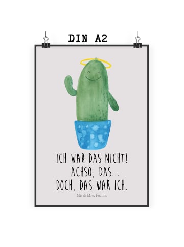 Mr. & Mrs. Panda Bild für Wand Kaktus Heilig mit Spruch in Grau Pastell