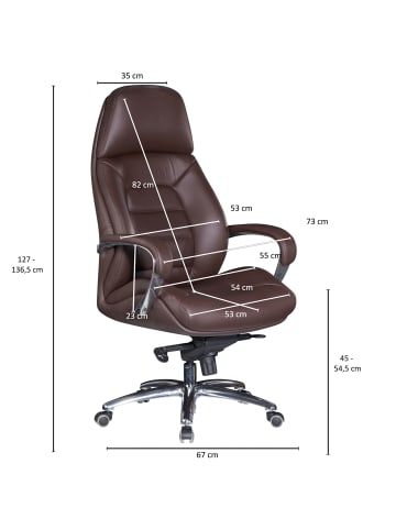 FineBuy Bürostuhl in Braun / Leder / 67x67x137