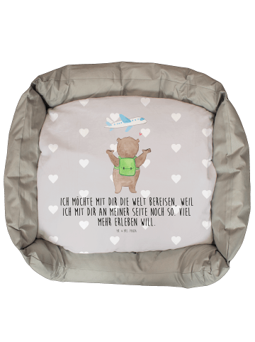 Mr. & Mrs. Panda Katzensofa Bär Flugzeug mit Spruch in Grau Pastell
